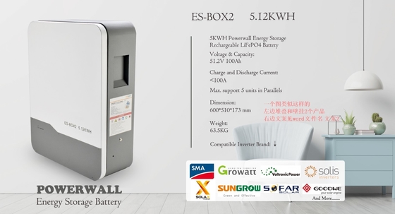 壁掛け5kWh 10kWh LiFePO4 ソーラーエネルギー貯蔵システム用 リン酸電池