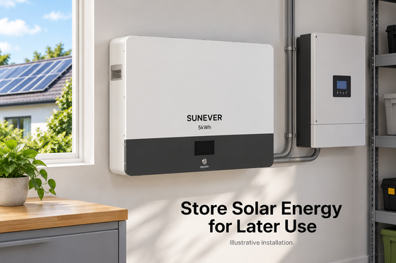 SUNEVER 5kWh 壁掛け式 LiFePO4 太陽光発電蓄電池 太陽光発電蓄電池システム用 51.2V 100Ah