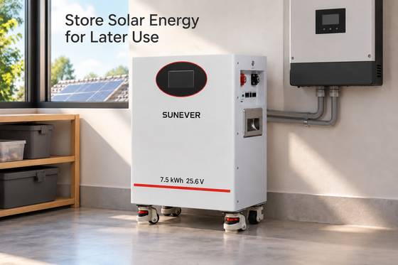 SUNEVER 7.68kWh 25.6V 300Ah LiFePO4 リチウムソーラーバッテリー ホームエネルギー貯蔵およびオフグリッドバックアップ電源用